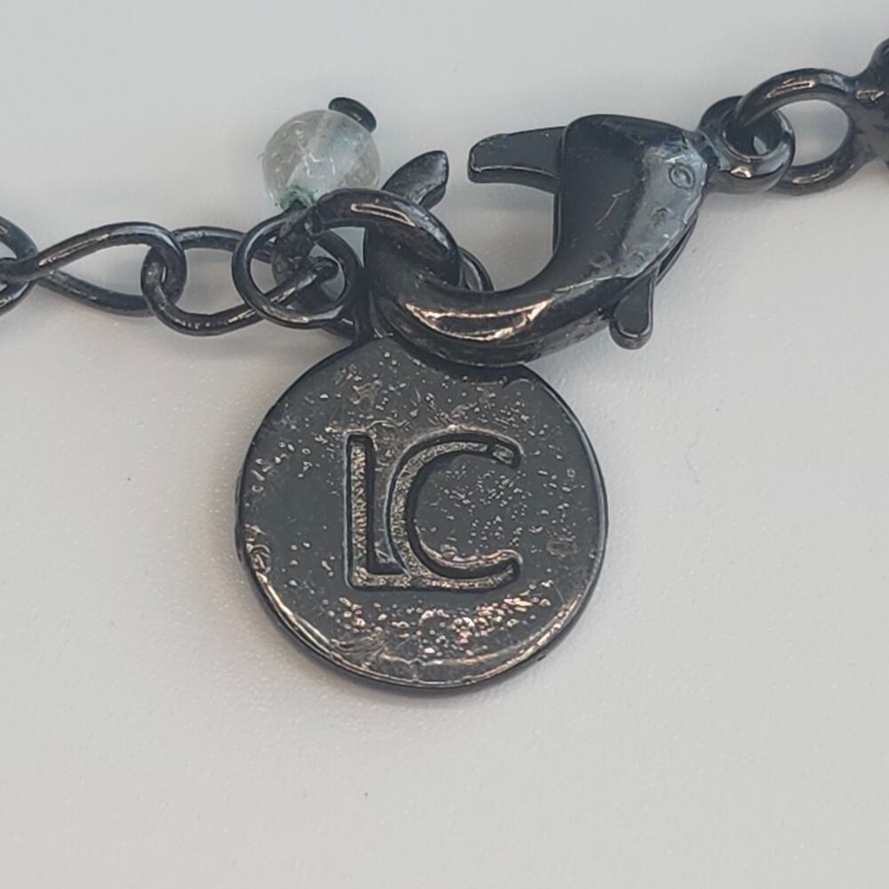 Liz Claiborne Black Faceted Acrylic Drop Necklace Gunmetal Chain Boho Statement - Picture 3 of 8